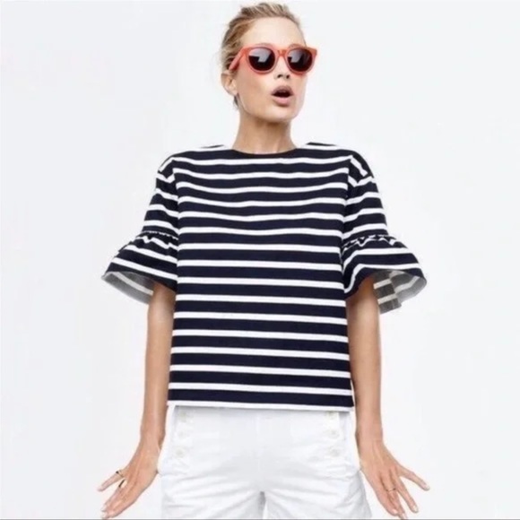J. Crew Tops - LIKE-NEW JCrew Black and White Stripe Bell-Sleeve T-Shirt Shirt Top, Size Small
